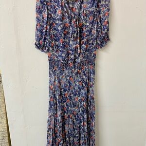 Polo by Ralph Lauren Navy Blue Floral Maxi Dress with Red Accents